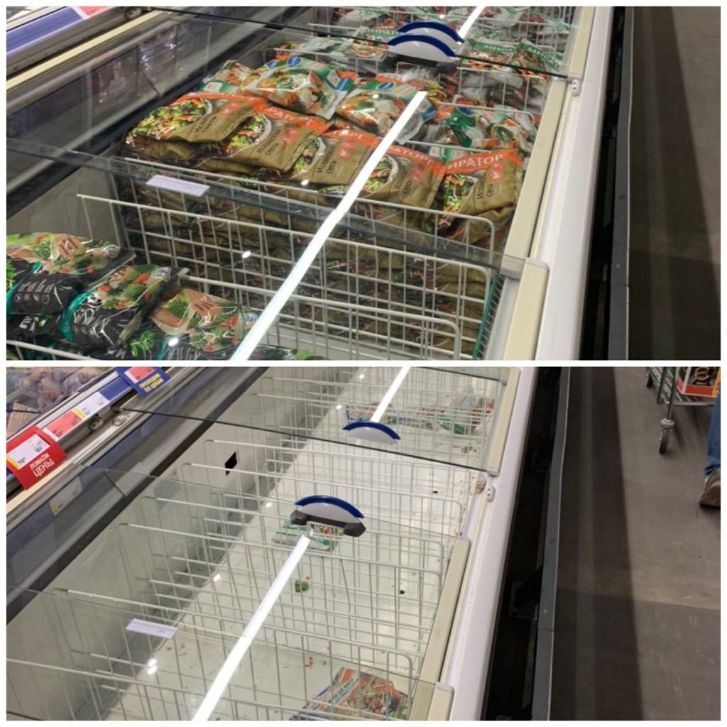 Витрины с заморозкой тоже пополнились. Фото автора.