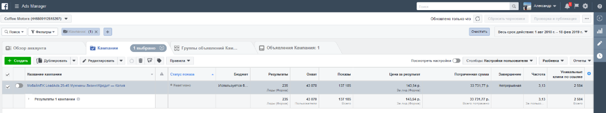РЕЗУЛЬТАТ ПРОДВИЖЕНИЕ АВТОЛИЗИНГА В FACEBOOK