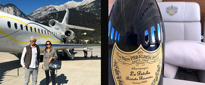 В салоне бизнес-джета Тинькова даже кресла обшиты гербовой символикой. Тяжело будет такой продать) 