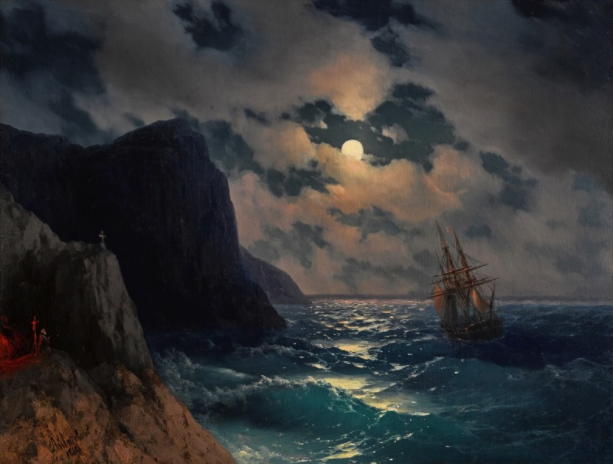 (IVAN KONSTANTINOVICH AIVAZOVSKY. PASSING SHIP ON A MOONLIT NIGHT)