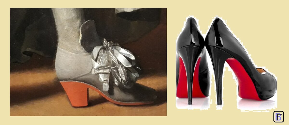 Слева - туфли XVII века, справа - модель от Christian Louboutin