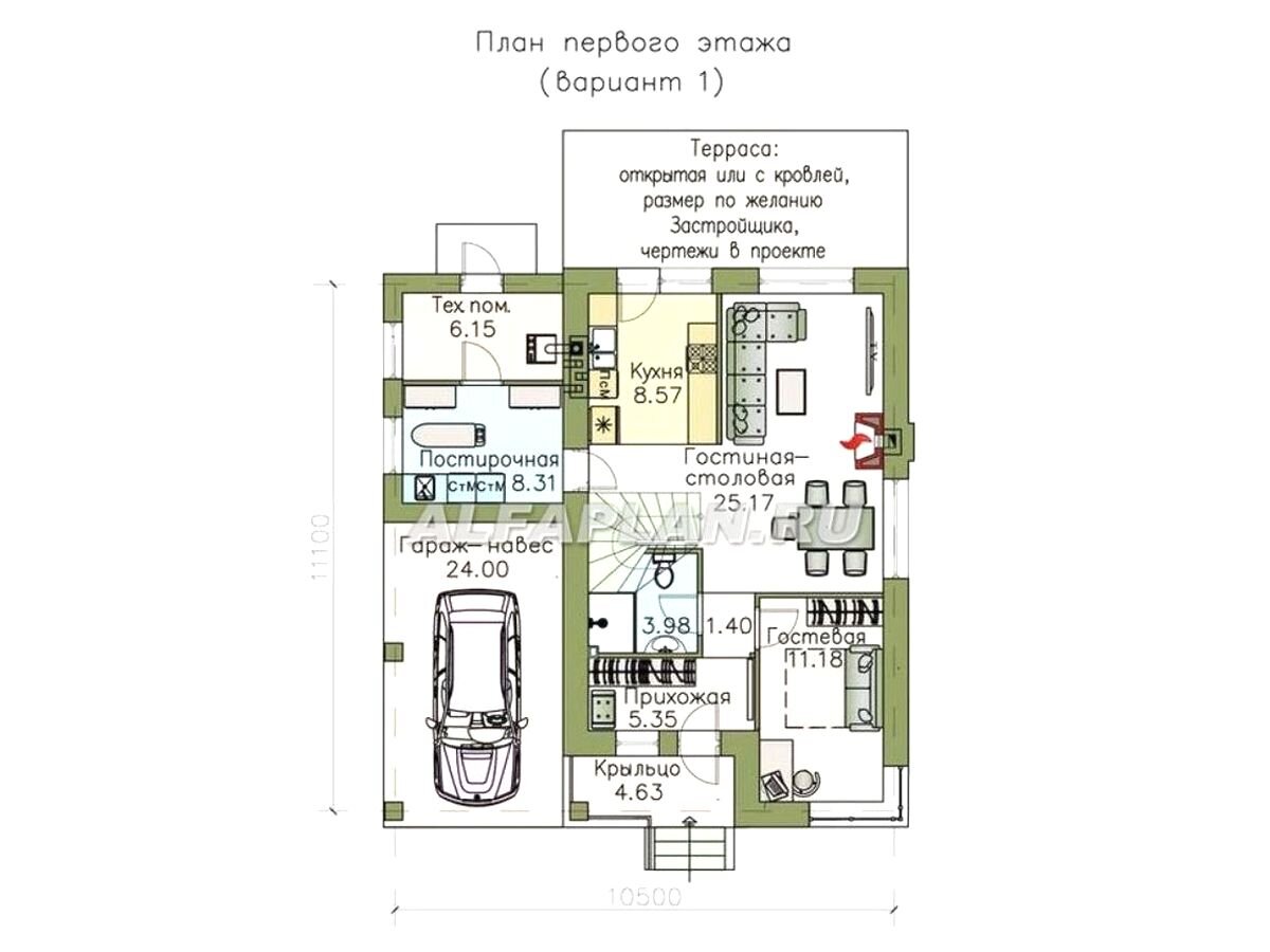 Планировка дома 532А «Солнечный», план 1-ого этажа, © Владимир Тарасов