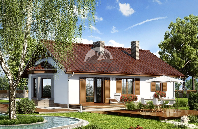 Проект одноэтажного дома 85 м2 с гаражом, эркером и террасой - 103-64