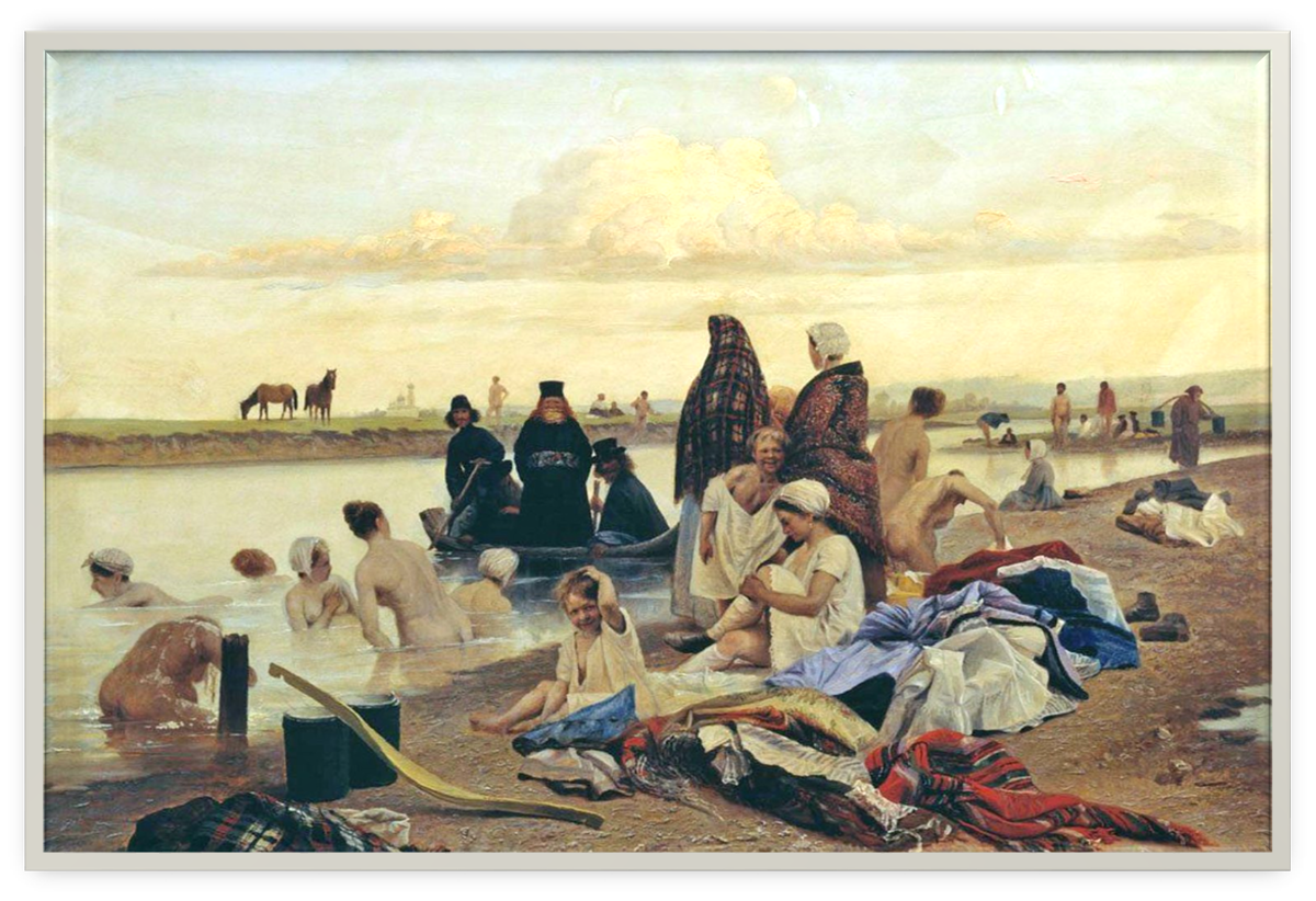 Лев Соловьёв "Монахи", 1970-е (Не туда заехали, народное название "Приплыли") Холст, масло. 52 × 78,5 см