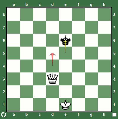 Ферзь повторяет траекторию неприятельского короля (одна клетка по вертикали). 