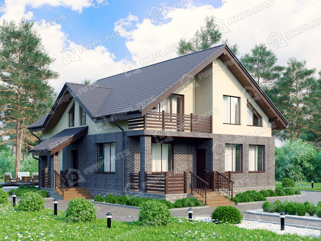 Фото 1 двухэтажного дома из газобетона с 3 спальнями, террасой и балконом. Источник arplans.ru Проект К-268