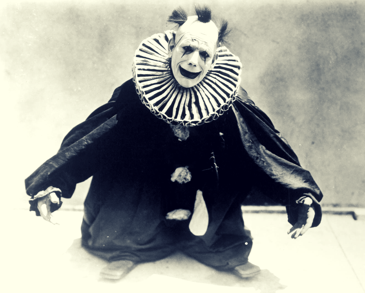 Бабка клоун. ЛОН Чейни клоун. Клоуны 19 века. Клоун старинный.