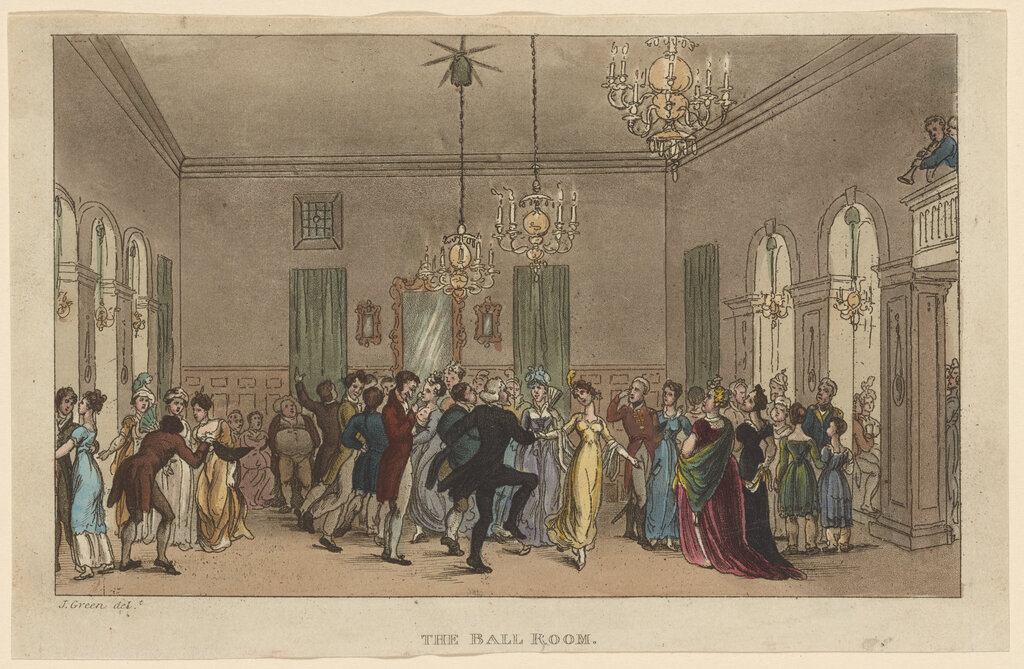 Карикатура "Бальный зал", 1810-е. (сс) https://nypl.getarchive.net/