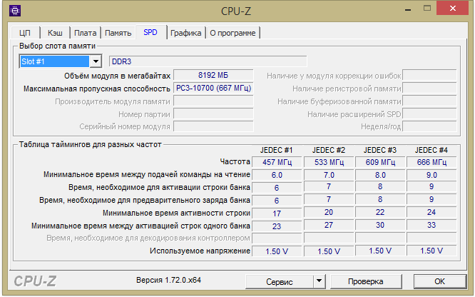 Данные по cpu-z