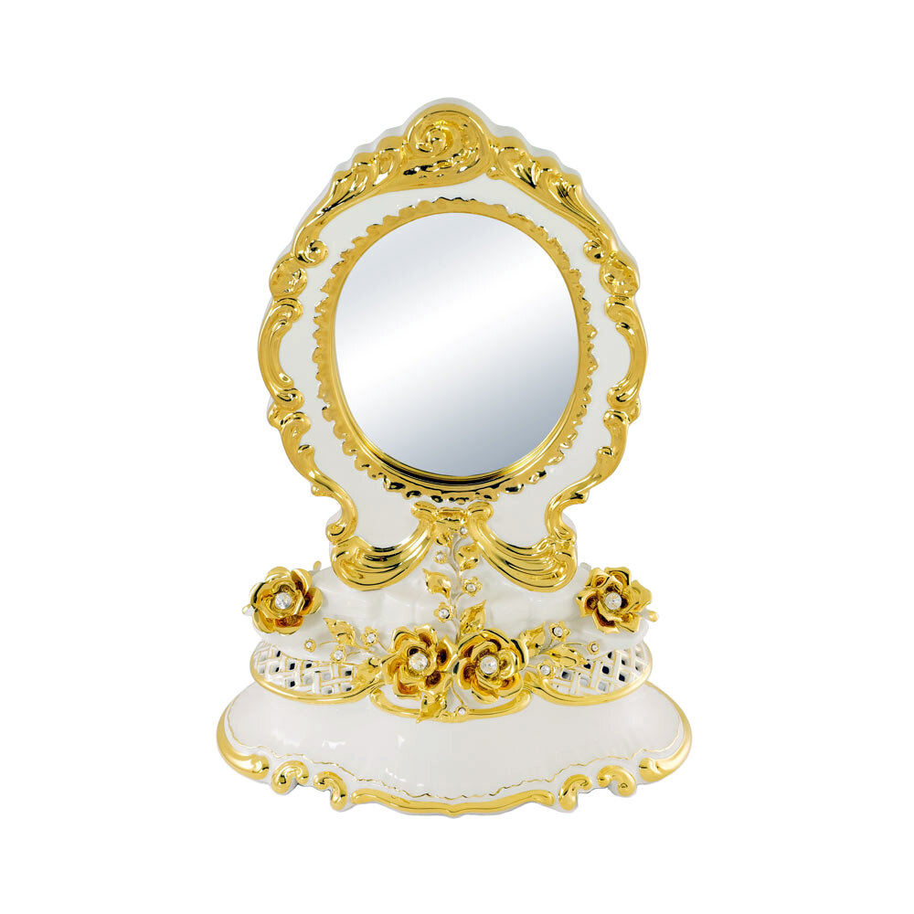 Настольное зеркало «EMOZIONI» декорированное позолоченными розами с инкрустацией кристаллами SWAROVSKI