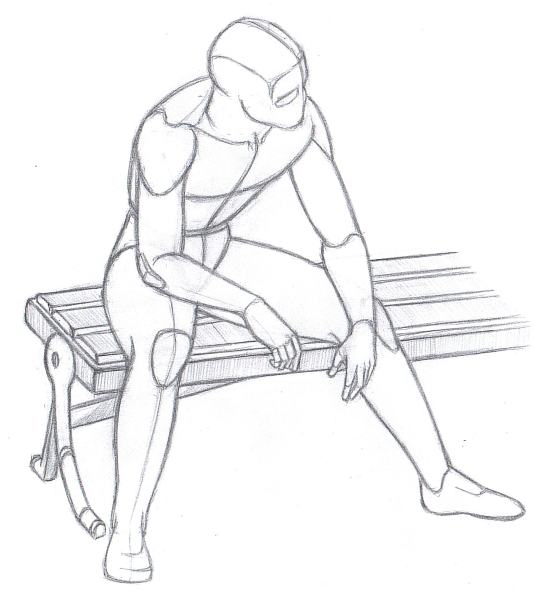 Манекен сидит на скамейке