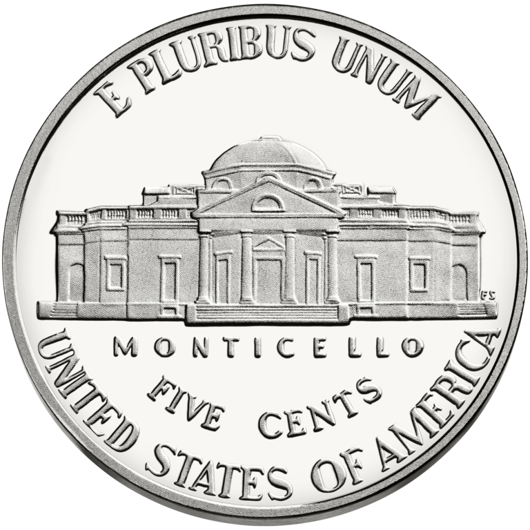 Никелевые 5 центов США. United States Mint, Public domain, via Wikimedia Commons