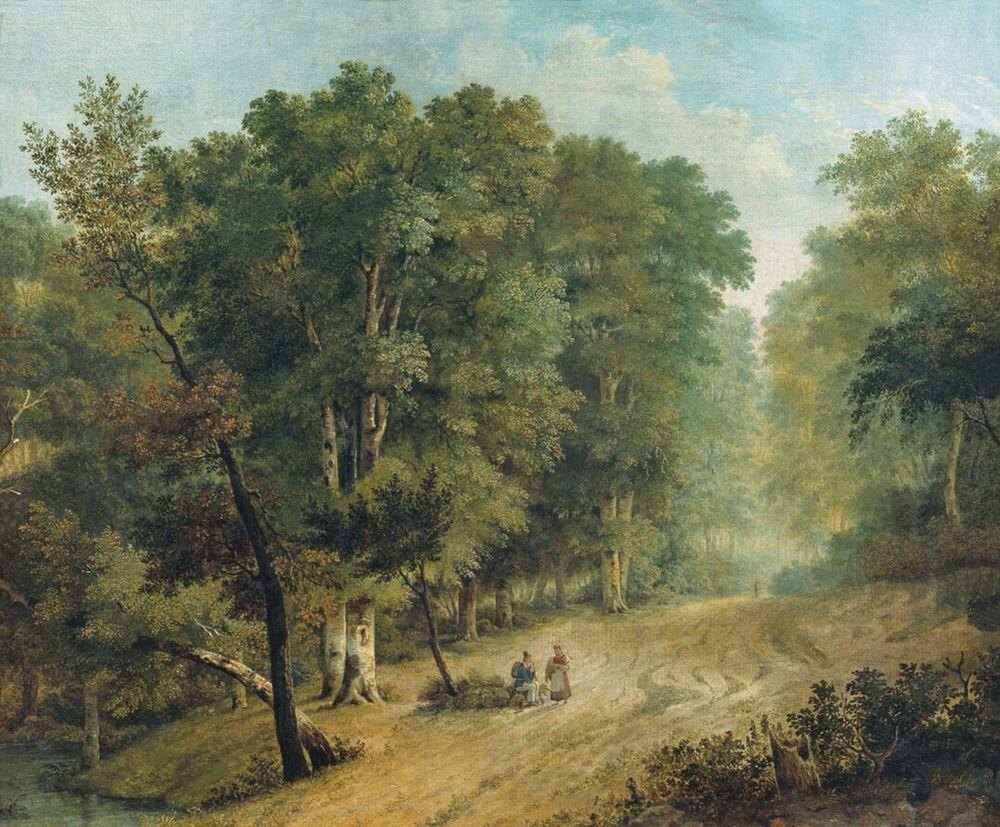 «Дорога в лесу (с фигурами)» 1836
Холст, масло. 35.6 x 44.2 см
Государственная Третьяковская галерея