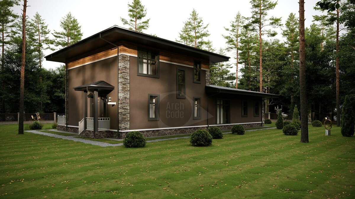 Правый и задний фасады. Источник изображения: Дзен-канал "ArchCode | Проектирование домов"