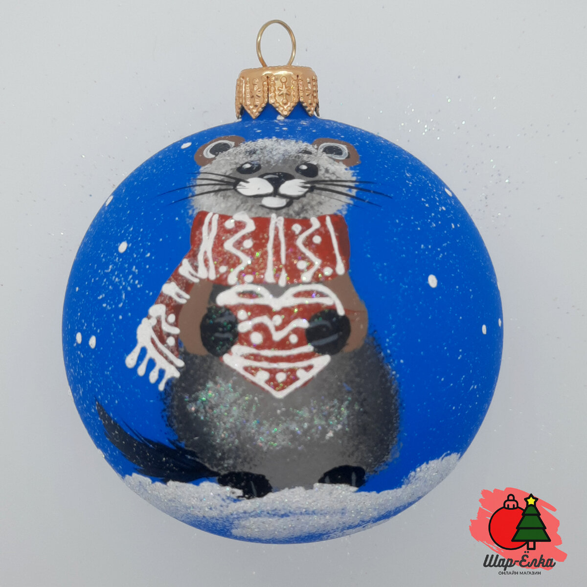 Ёлочный шар 80 мм "Хорёк" (Винтажный шар)