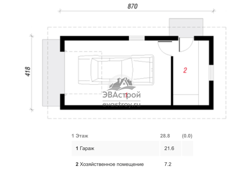 Проект узкого гаража 28 м2 из газобетона | ЭВАстрой | Дзен