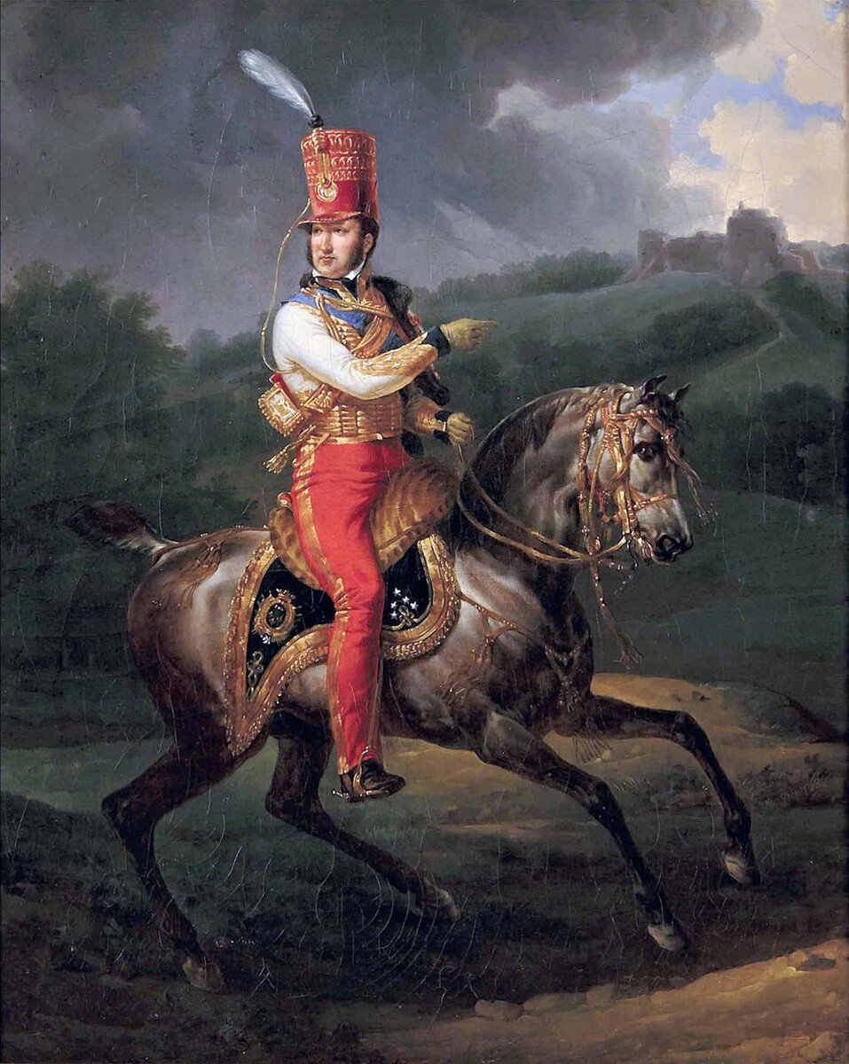 О. Верне. Конный портрет Луи-Филиппа (1773–1850), будущего герцога Орлеанского, в мундире генерал-полковника гусар. 1824 год