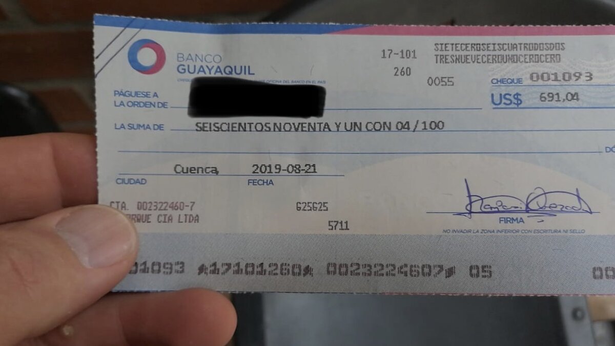 эквадорский чек на выдачу денег