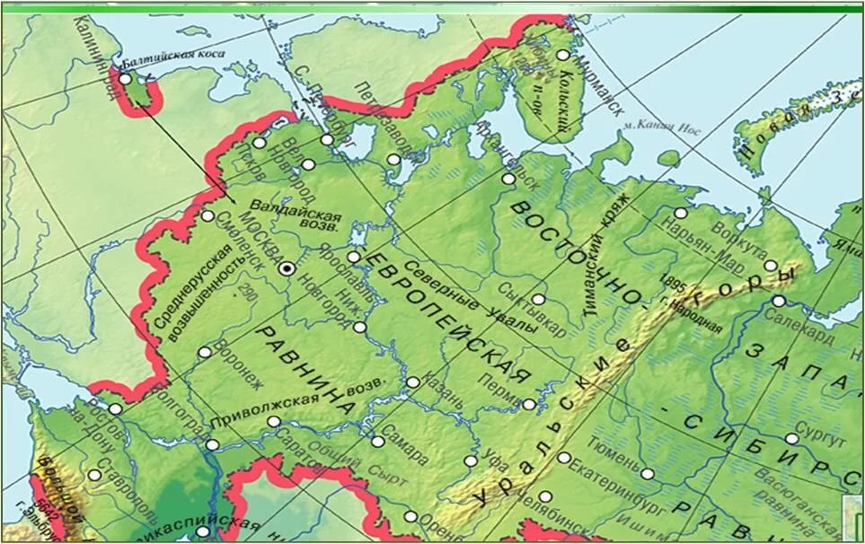 Восточно европейская равнина на карте россии контурная карта