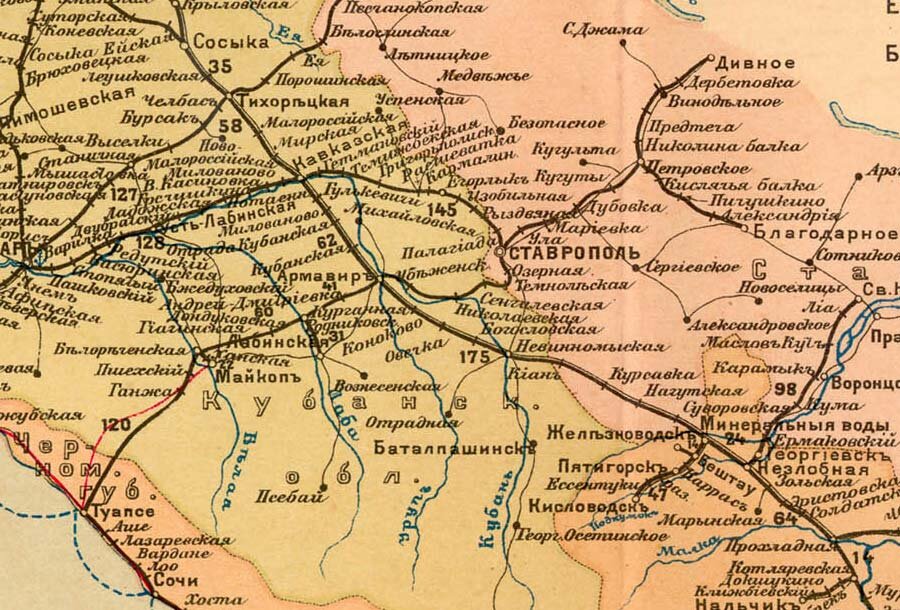 Карта жд краснодарского края со станциями схема на карте