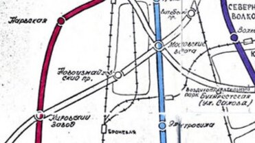 Положение "Новоизмайловского Проспекта" относительно других станций. Из схемы развития 1990 года.