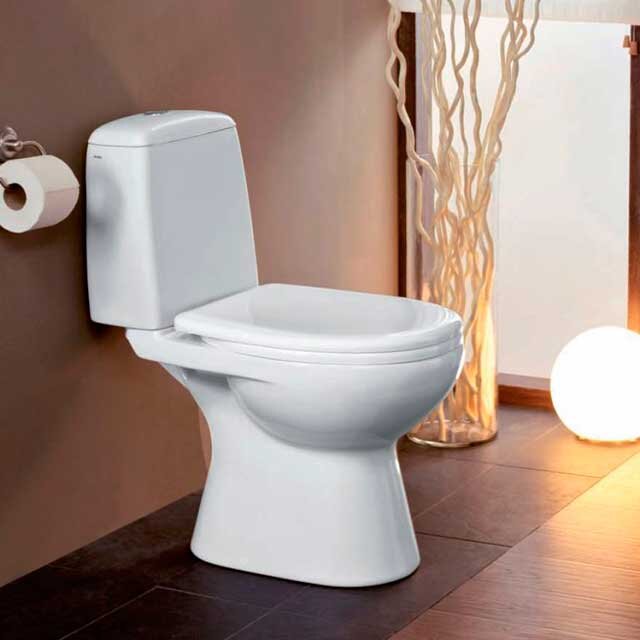 Унитаз-моноблок похож на него по структуре, но его чаша и бачок соединены в единую «монолитную» конструкцию.