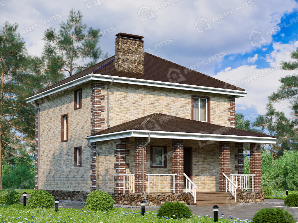 Фото 1 двухэтажного дома из газобетона с 3 спальнями и террасой, 160 кв м. Источник arplans.ru Проект К-305