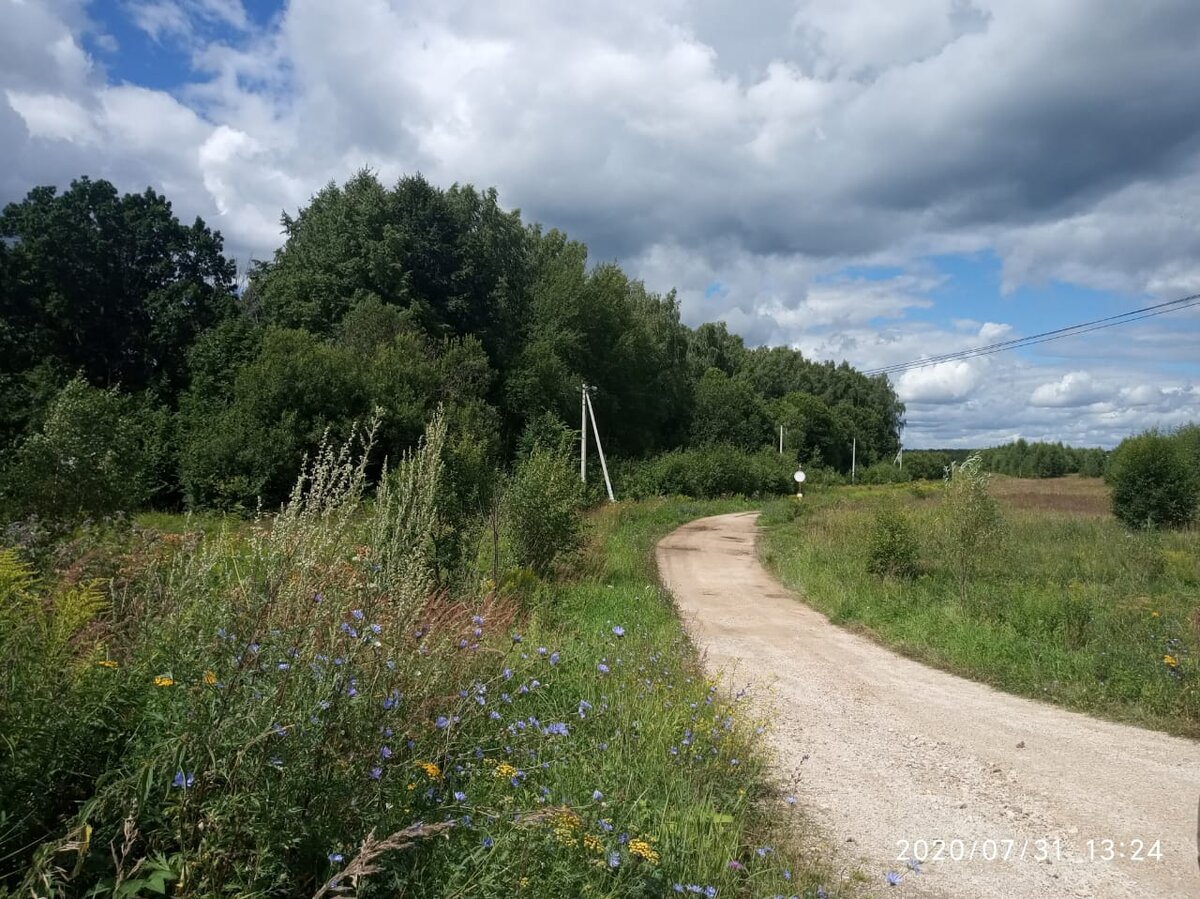 Дорога в поселение и знак впереди