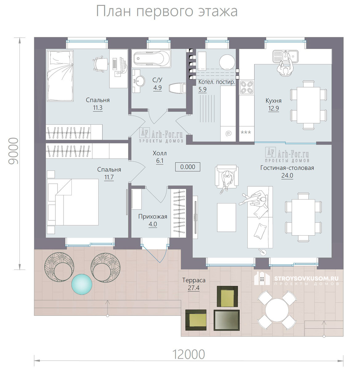 Проект компактного дома 80м2 для семьи из 3-4 человек | 