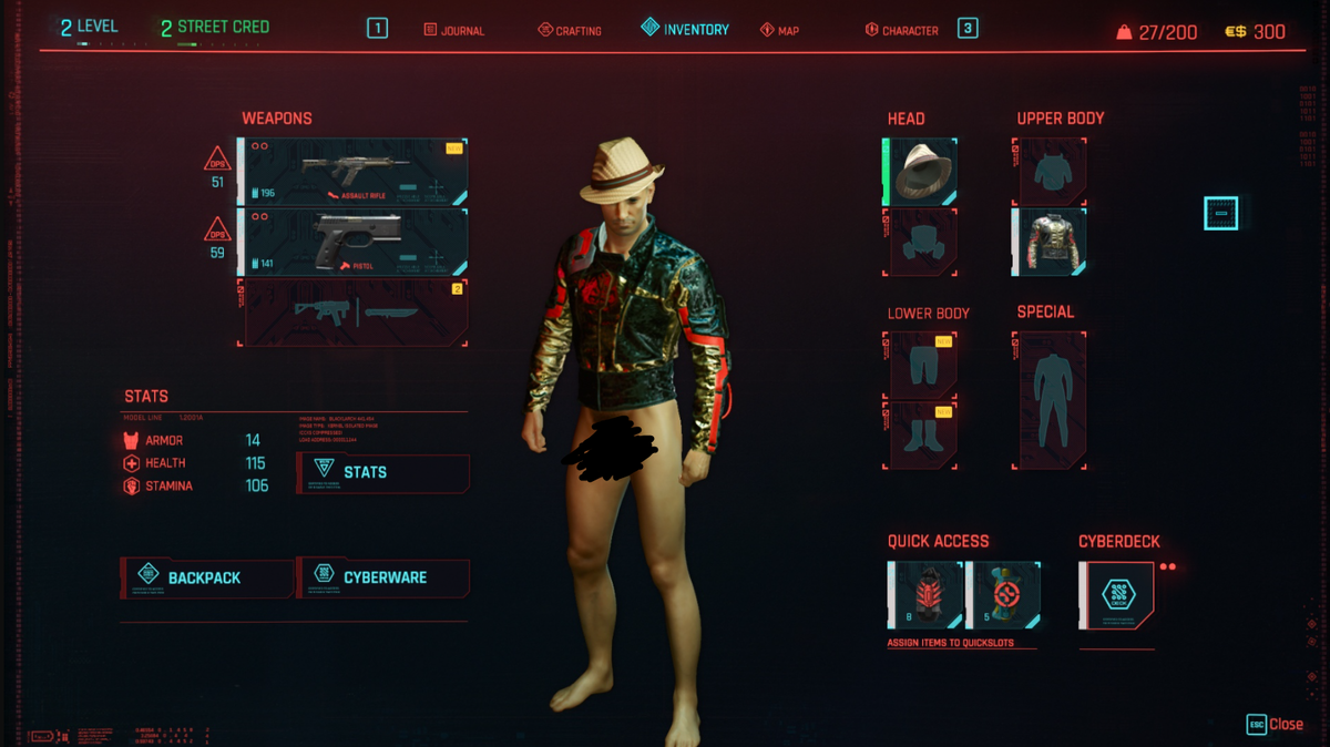 К моему удивлению персонаж остался в таком виде даже после того как я надел ему штаны и обувь...