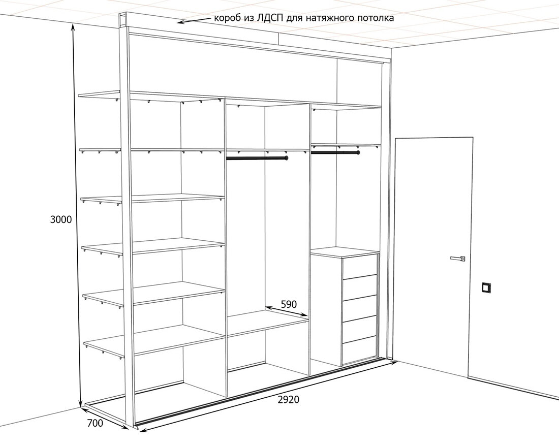 Как начертить шкаф с размерами