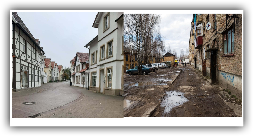 Улица в немецком и российском провинциальном городке