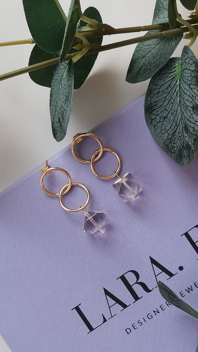 Позолоченные серьги с подвесками из натурального Горного хрусталя от LARA.FA jewelry