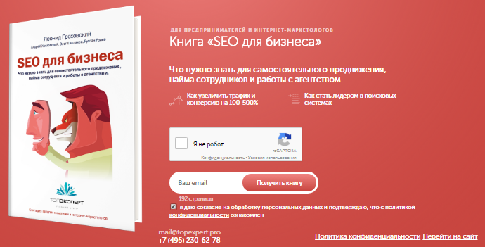 Пример лид-магнита от школы интернет-маркетинга «ТОПэксперт»