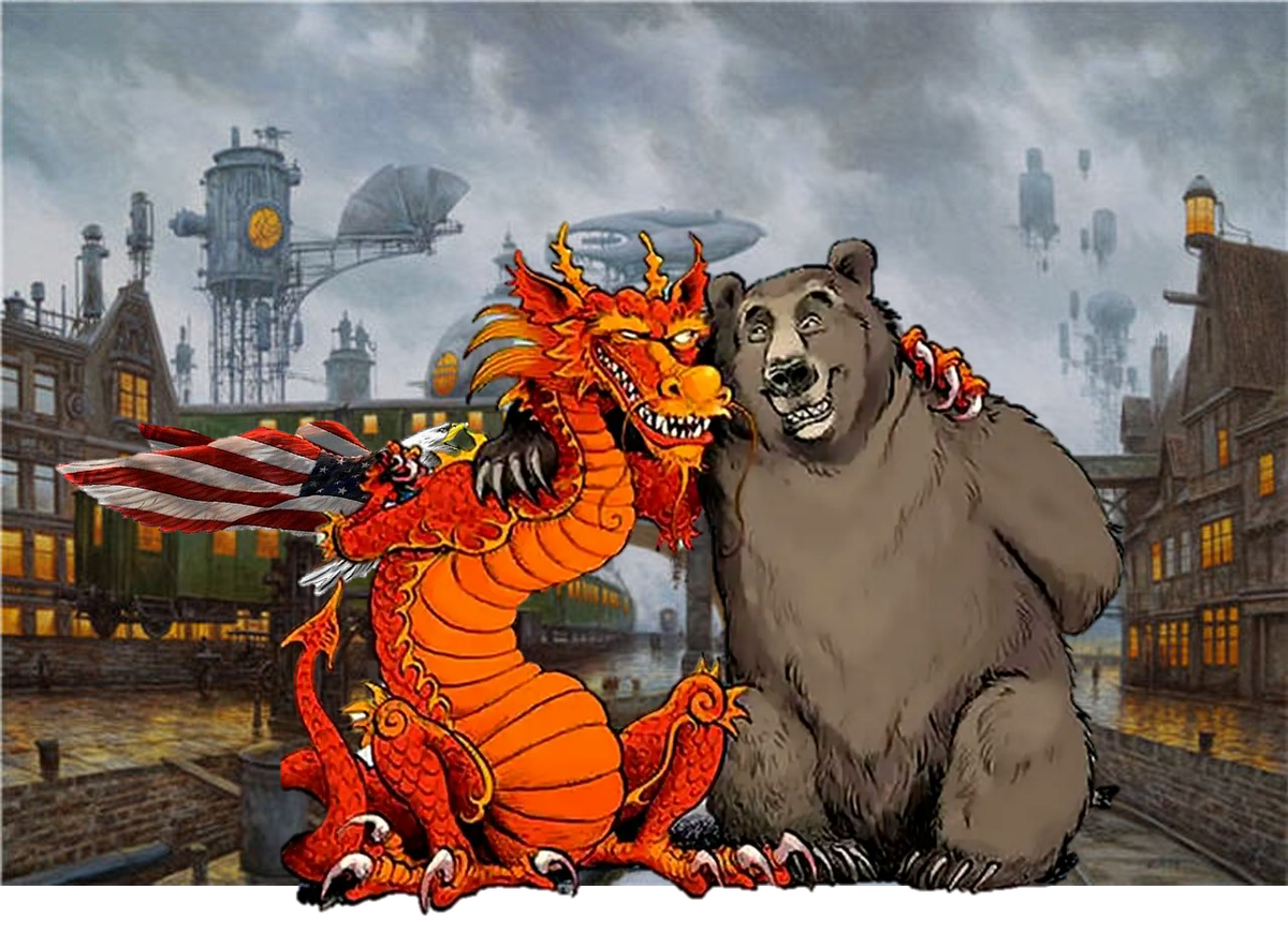 Против китайских. Русский медведь и китайский дракон. Россия и Китай против США. Медведь и дракон Россия и Китай. Китай и Россия против дракона.