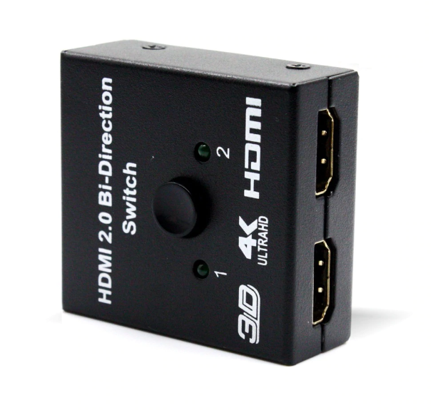Разветвитель HDMI с переключателем в металлическом корпусе.