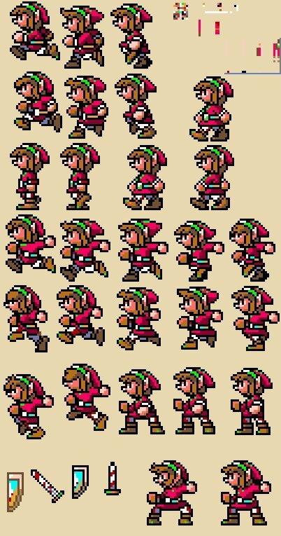 Неизвестные спрайты Линка, возможно из переиздания Zelda 2 на SNES.