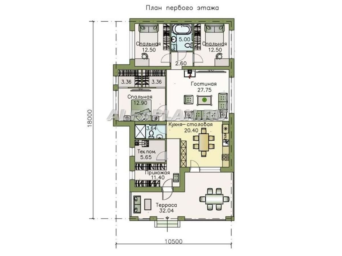 Планировка одноэтажного дома 609А «Персефона», © Владимир Тарасов