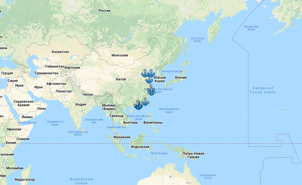 Карта китая порты морские