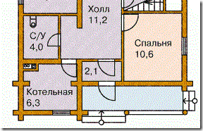 Стандартный тамбур, встроенный в тепловой контур частного дома. Площадь тамбура 2,1 м2. Нормативная глубина тамбура не менее 1,2 м.
