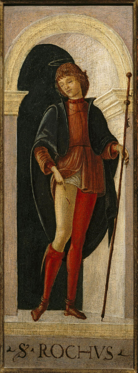 Лоренцо Коста, Святой Рох, 1480ые. Тоже с "усилениями". Здесь на крючке что-то висит, но я не берусь сказать, что именно.