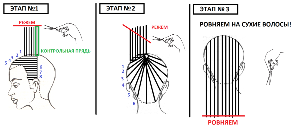 Техника стрижки на длинные волосы схемы
