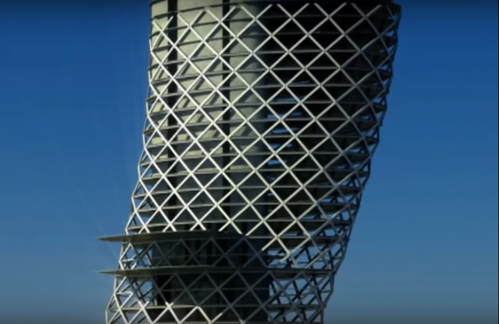 Gate tower. Атриум падающей башни Абу Даби. Bionic Tower в Абу Даби. Падающая башня Capital Gate фундамент. Каркас Capital Gate.