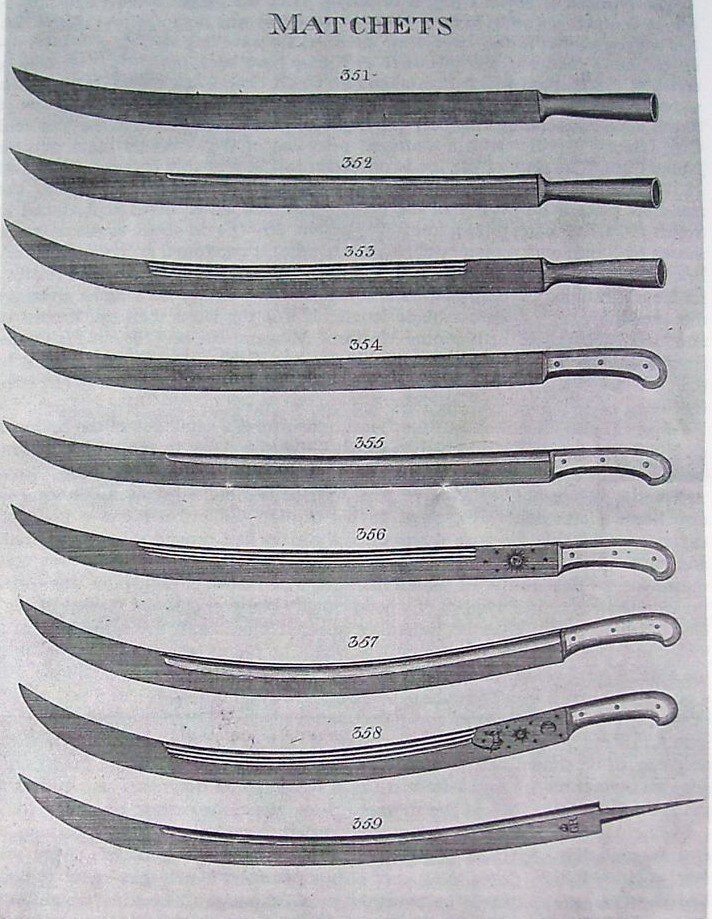 Образцы мачете производства фабрики в Шеффилде (Ангия, 1816 г.).