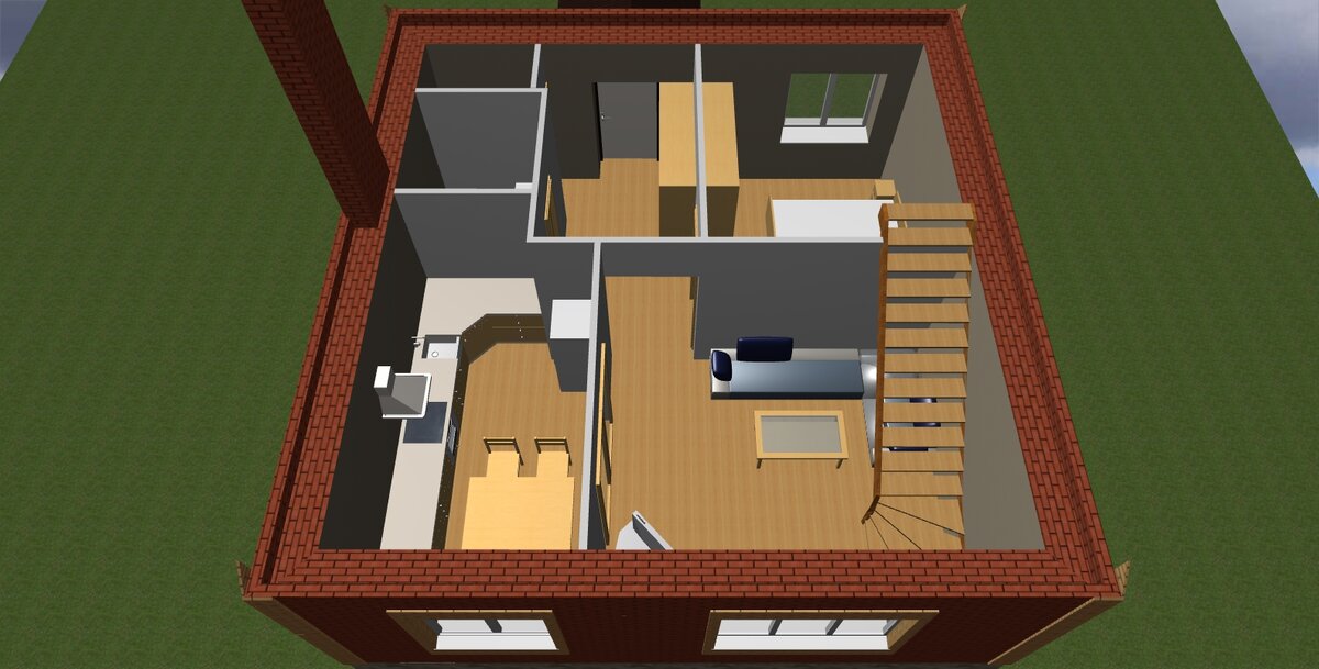 Проект небольшого кирпичного дома 8 х 8 м., с мансардой, общей площадью 72 кв.м. ??
