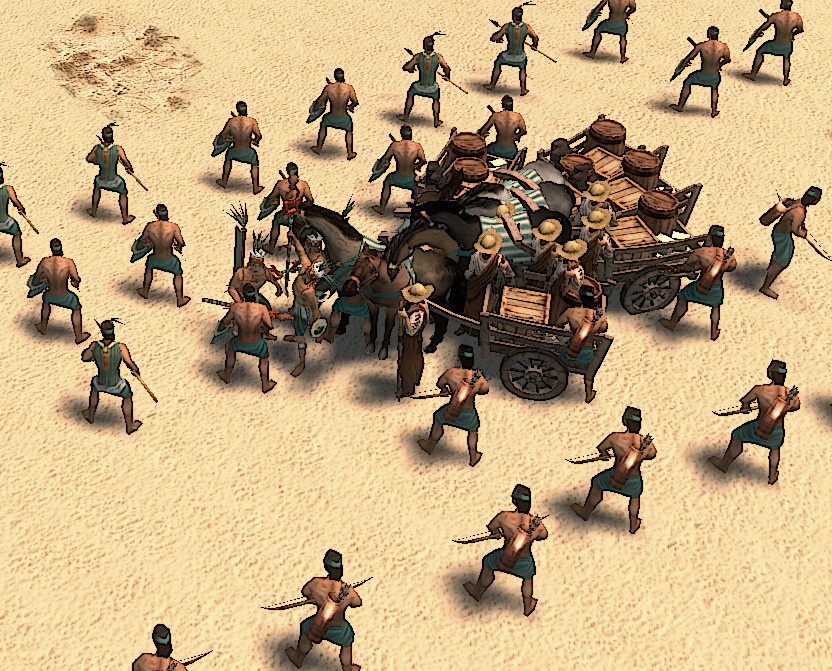 В центр совещаются вожди. Мужики с тележками выглядят среди эти полуголых индейцев уж очень чужеродно.