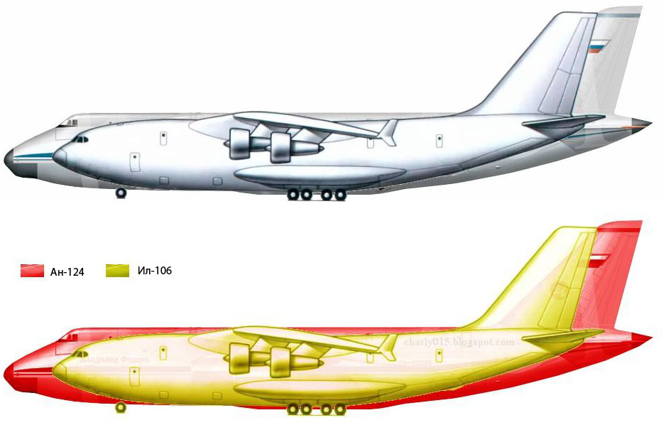 Сравнение размеров будущего Ил-106 и транспортного самолета Ан-124 "Руслан"