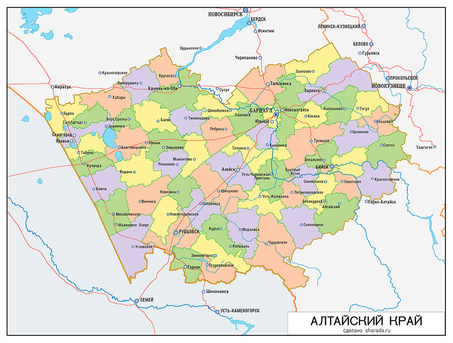 Карта алтая и алтайского края с населенными