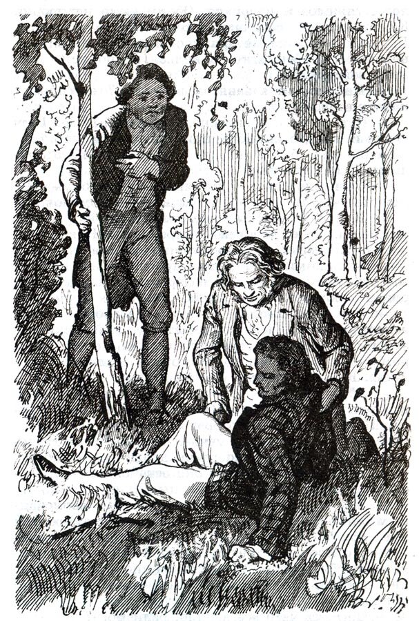 И. Д. Архипов. Дуэль. Иллюстрация к роману И.С. Тургенева «Отцы и дети». Источник: И.С. Тургенев. Отцы и дети. М.: Детская литература, 2006 г.