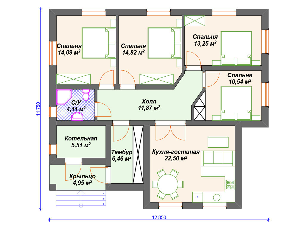 планировка дома 100 кв м одноэтажный с 4 спальнями